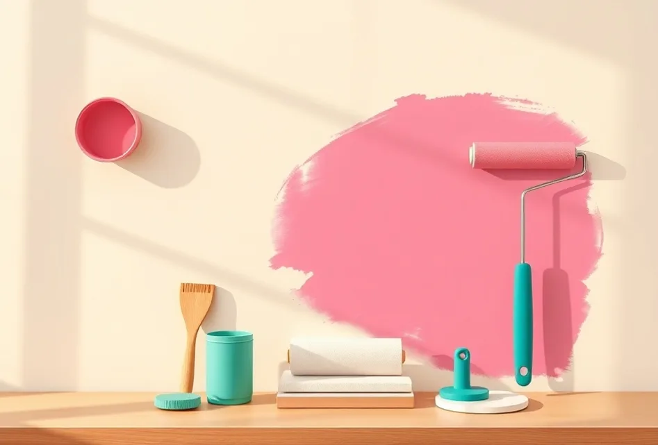 Outils de peinture disposés dans l'ordre des étapes du chantier