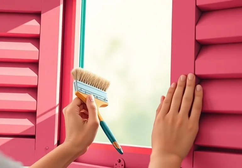 Mise en peinture au pinceau de volets et d'encadrements en bois